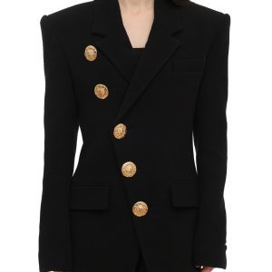 BALMAIN ASYMMETRIC FITTED WOOL CREPE JACKET