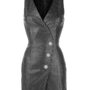 BALMAIN 3 BTN SL STRASS DENIM WRAP SHORT DRESS