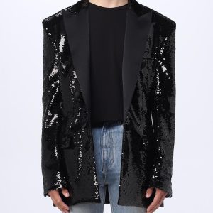 BALMAIN SEQUINED 6 BTNS JACKET W/ SATIN COLLAR*