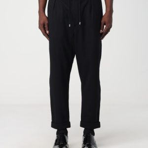 BALMAIN LOW CROTCH ELASTIC BELTED FLANNEL PANTS